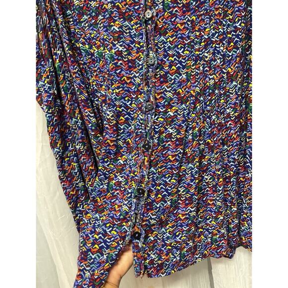 Anthropologie Maeve Womens Blue Print Button Up V-Neck boho Pleated Tank Top L - Picture 5 of 8